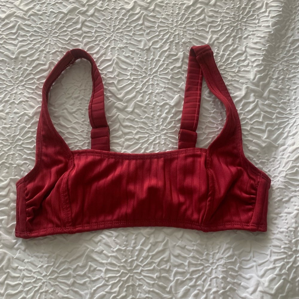 Flattering red swim top